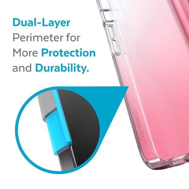 Speck Presidio Perfect-Clear + Ombre – iPhone 13 Pro dėklas su MICROBAN danga (Clear/Vintage Rose)