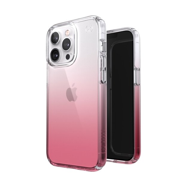 Speck Presidio Perfect-Clear + Ombre – iPhone 13 Pro dėklas su MICROBAN danga (Clear/Vintage Rose)