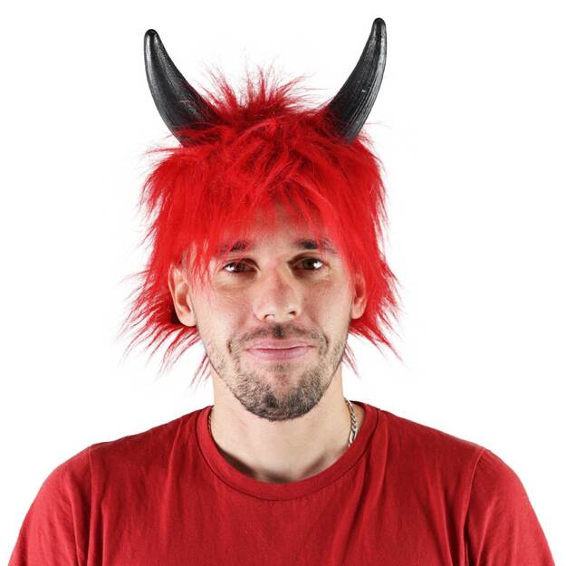 Red devil wig with horns for adults