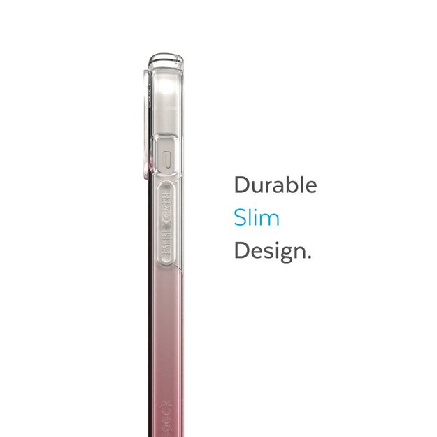 Speck Presidio Perfect-Clear + Ombre – iPhone 15 Plus / 14 Plus dėklas su MICROBAN (Clear / Vintage Rose Fade)