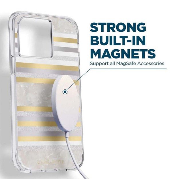 Case-Mate Pearl Stripes MagSafe – perlamutru dekoruotas dėklas skirtas iPhone 14 Pro Max (Pearl Stripes) 6