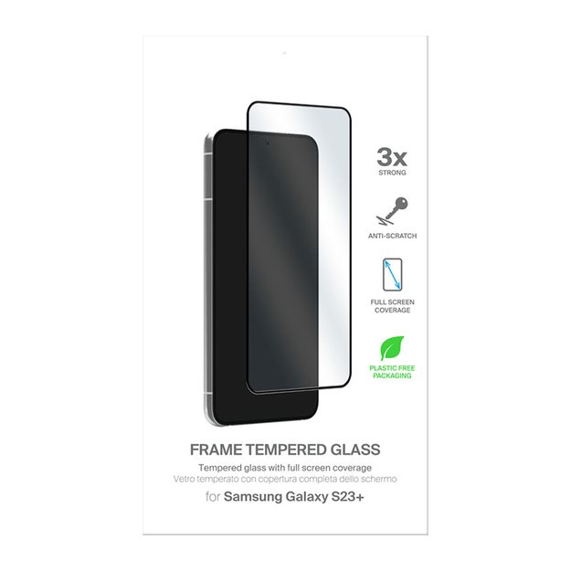 PURO Frame Tempered Glass – grūdintas stiklas, skirtas Samsung Galaxy S23+ (juodas rėmelis)