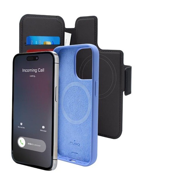 PURO Folio MagSafe dėklas – dėklas 2in1, skirtas iPhone 14 Pro / 13 Pro (juodas) 4