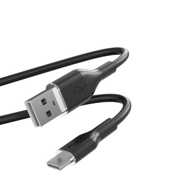 PURO ICON minkštas kabelis – USB-A iki USB-C kabelis 1,5 m (juodas)