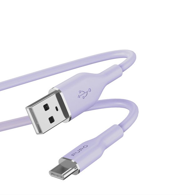 PURO ICON minkštas kabelis – USB-A iki USB-C 1,5 m kabelis (Tech Lavender)