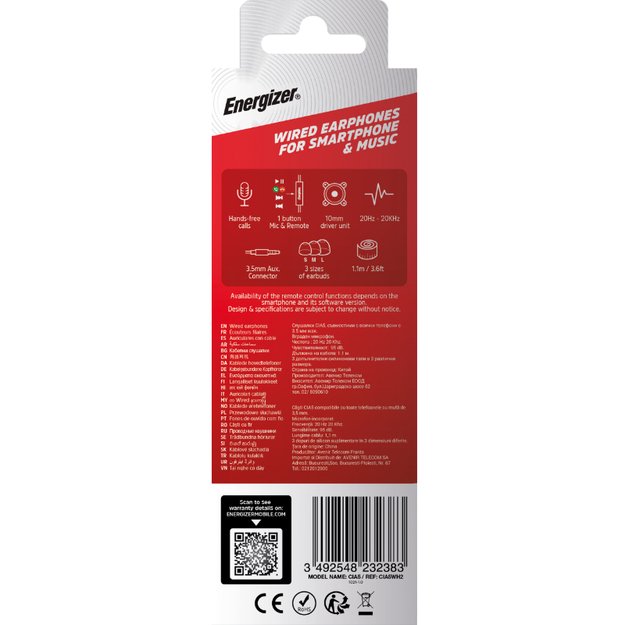 Energizer Classic CIA5 – 3,5 mm laidinės ausinės (baltos)