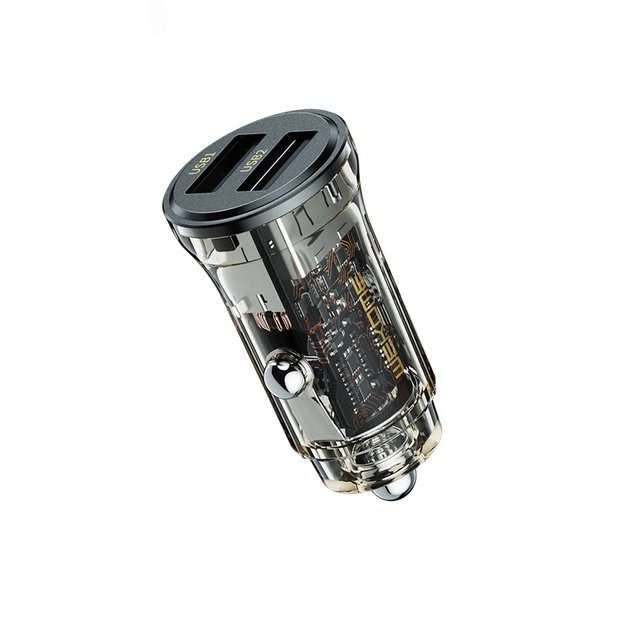 WEKOME WP-C40 Vanguard serija – automobilinis įkroviklis 2 x USB greitas įkrovimas 15 W (juodas / skaidrus) 1