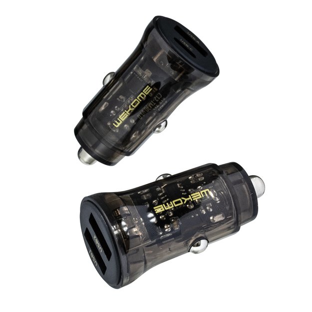WEKOME WP-C40 Vanguard serija – automobilinis įkroviklis 2 x USB greitas įkrovimas 15 W (juodas / skaidrus) 6