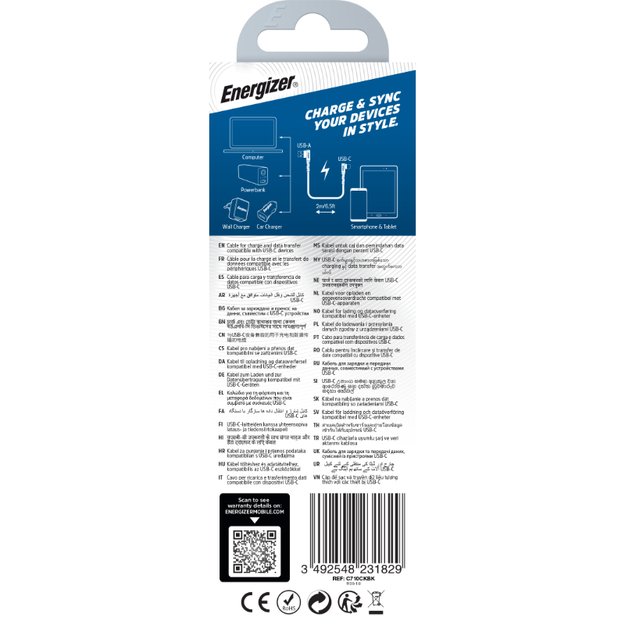 Energizer Ultimate – žaidimų laidas iš USB-A į USB-C 90° 2m (juodas)