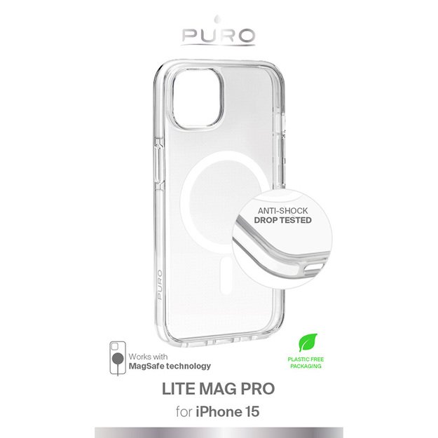 PURO LITEMAG PRO – dėklas, skirtas iPhone 15 MagSafe (skaidrus)