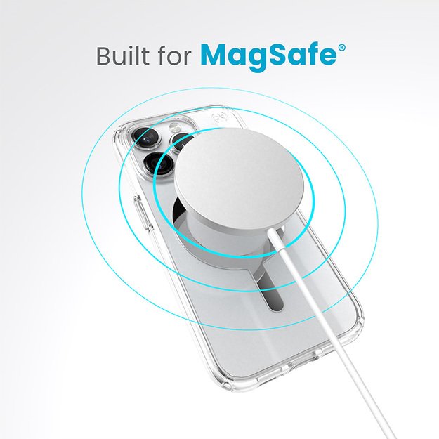Speck Presidio Perfect-Clear MagSafe – dėklas, skirtas iPhone 15 Pro (skaidrus / chromo apdaila / ramus sidabras) 26