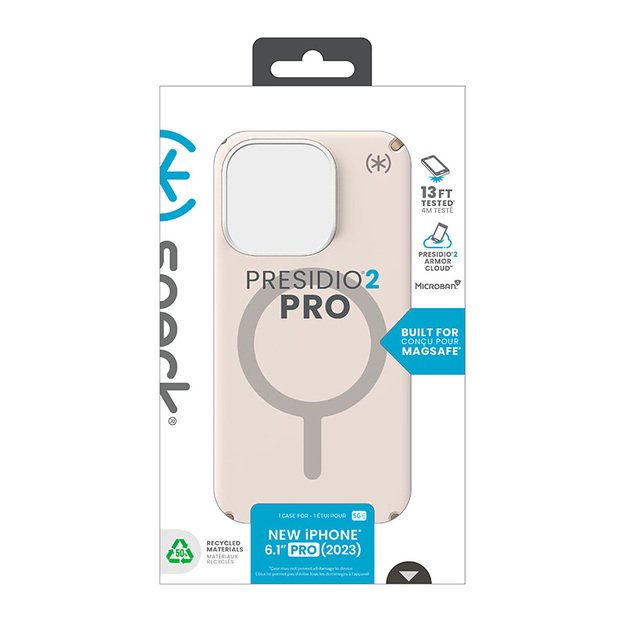 Speck Presidio2 Pro Magsafe – dėklas, skirtas iPhone 15 Pro (balintas kaulas / „Heirloom Gold“ / Hazel Brown)