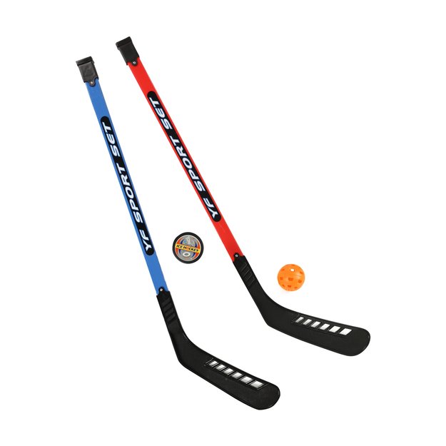 Hockey sticks with ball and puck