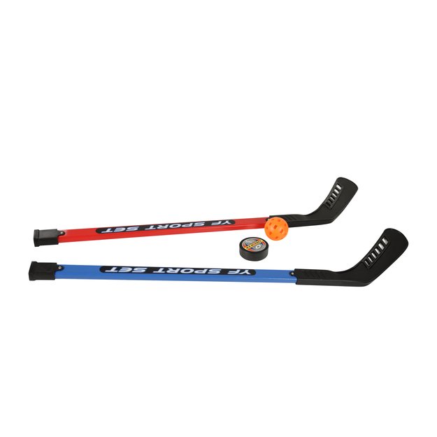 Hockey sticks with ball and puck