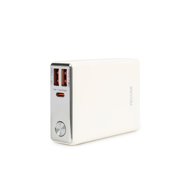 WEKOME WP-27 atspalvių serija – maitinimo blokas 10 000 mAh itin greitas įkrovimas USB-C PD 20W + 2x USB-A QC3.0 22.5W (balta) 29