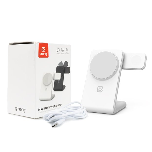 Crong MagSpot Pivot Stand – MagSafe įkroviklis skirtas iPhone, Apple Watch ir AirPods (sniego baltumo) 9