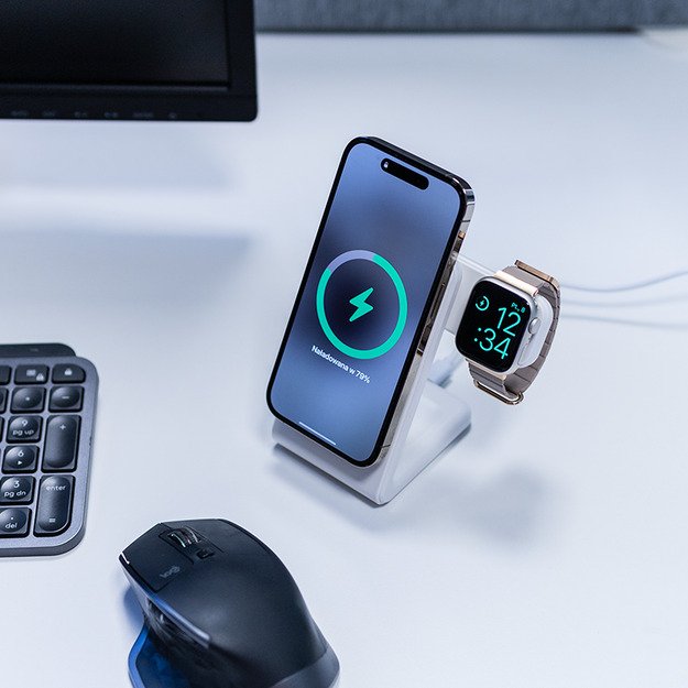 Crong MagSpot Pivot Stand – MagSafe įkroviklis skirtas iPhone, Apple Watch ir AirPods (sniego baltumo) 10