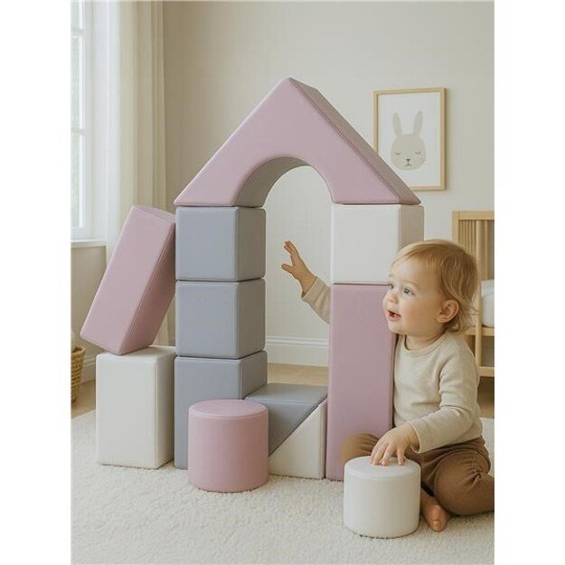 Foam Blocks &ndash; Giant Building Set 11 pcs white-light pink-grey 7