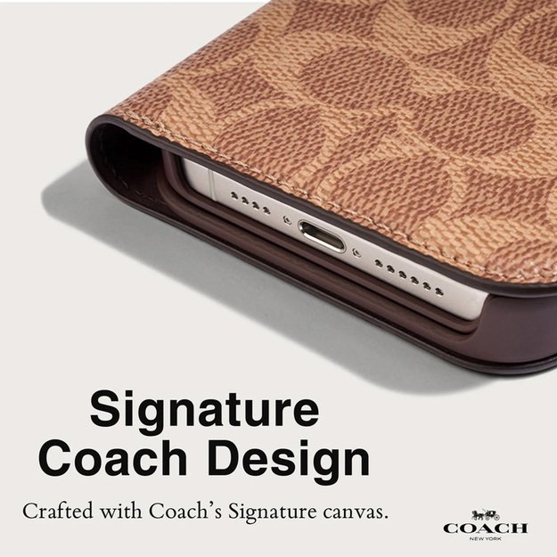 Coach Folio Signature C dėklas – 2 viename dėklas su atverčiamu dangteliu iPhone 15 Pro Max (Tan)