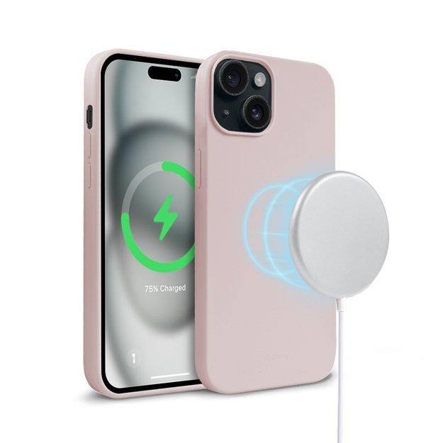 Crong Color Cover Magnetic – dėklas iPhone 15 MagSafe (smėlio rožinis)
