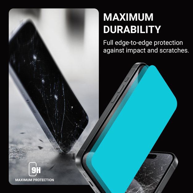 Crong Anti-Bacterial 3D Armor Glass – grūdintas stiklas 9H visam ekranui iPhone 16 Pro Max + montavimo rėmelis 14