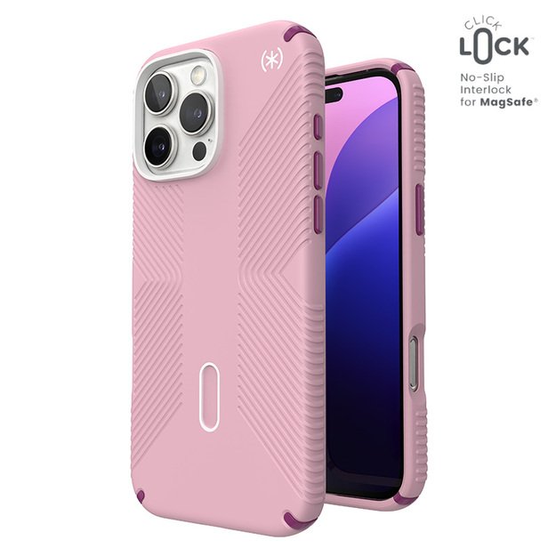Speck Presidio2 Grip ClickLock & MagSafe – dėklas, skirtas iPhone 16 Pro Max (trečiadienio rožinė / Boysenberry violetinė / balta)