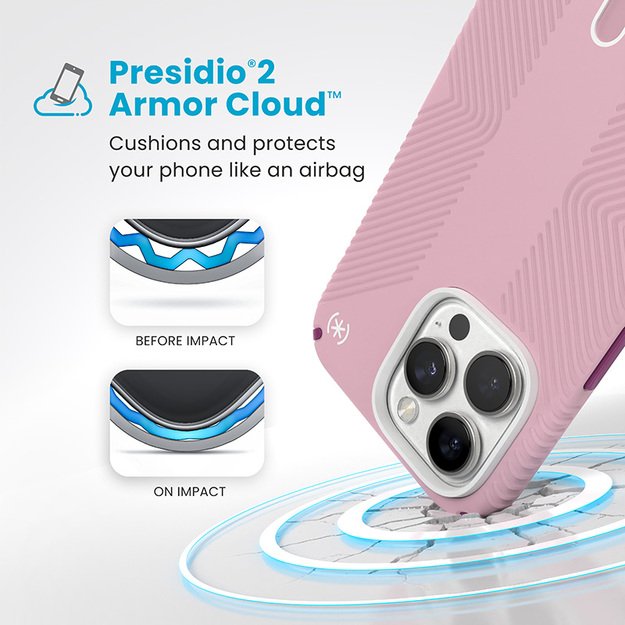 Speck Presidio2 Grip ClickLock & MagSafe – dėklas, skirtas iPhone 16 Pro Max (trečiadienio rožinė / Boysenberry violetinė / balta)