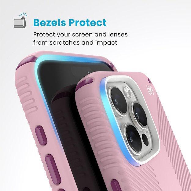 Speck Presidio2 Grip ClickLock & MagSafe – dėklas, skirtas iPhone 16 Pro Max (trečiadienio rožinė / Boysenberry violetinė / balta)