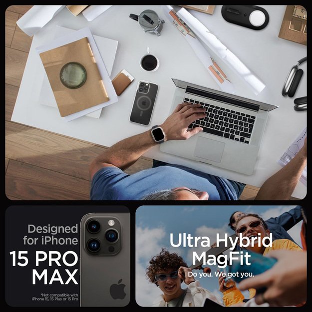 Spigen Ultra Hybrid MagSafe – dėklas, skirtas iPhone 15 Pro Max (grafitas)