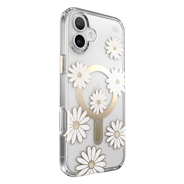 Speck Presidio Lux ClickLock & MagSafe – dėklas, skirtas iPhone 16 Plus (Sunshine Daisies / skaidrus / auksinis)