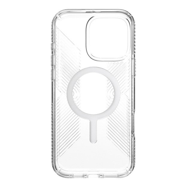 Speck Presidio Perfect-Clear Grip MagSafe – dėklas, skirtas iPhone 16 Pro Max (skaidrus / chromo apdaila / ramus sidabras)