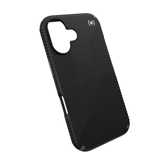 Speck Presidio2 Grip – dėklas, skirtas iPhone 16 (juodas / šiferio pilkas / baltas)