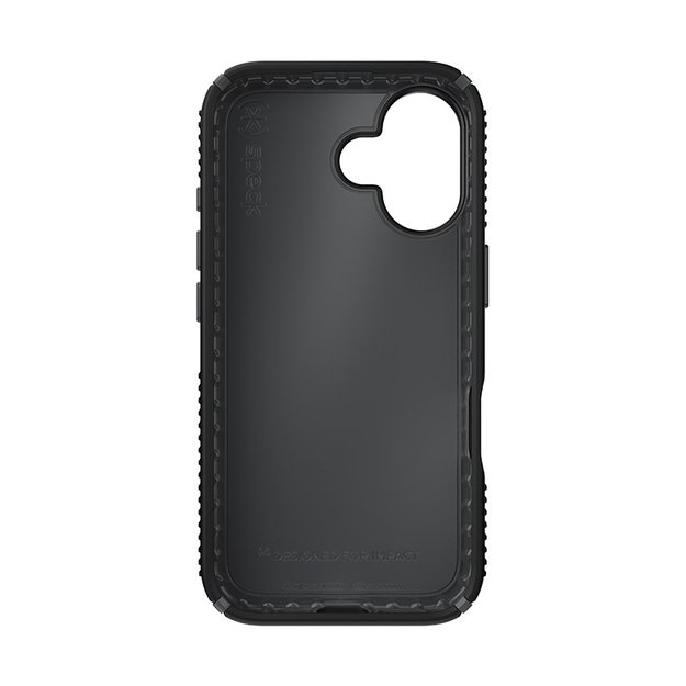 Speck Presidio2 Grip – dėklas, skirtas iPhone 16 (juodas / šiferio pilkas / baltas)