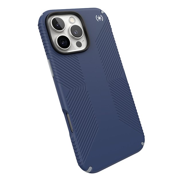 „Speck Presidio2 Grip“ – dėklas, skirtas „iPhone 16 Pro Max“ (pakrančių mėlyna / dulkių pilka / balta)