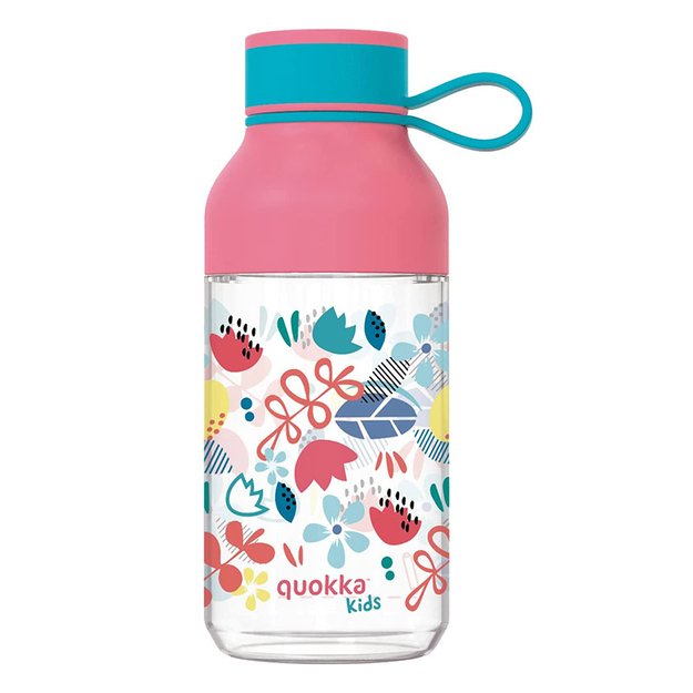 Quokka Ice Kids su dirželiu - Tritan buteliukas 430 ml (gėlės)