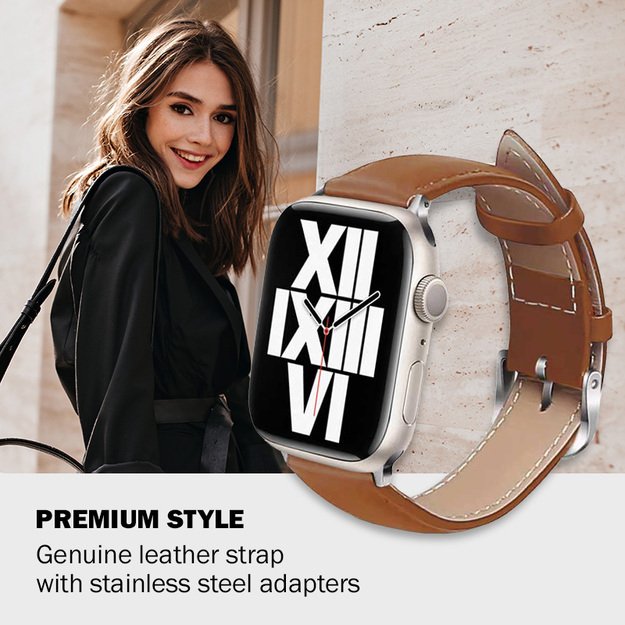 Crong Noble Band – natūralios odos dirželis, skirtas Apple Watch 44/45/46/49 mm (Mokka) 7