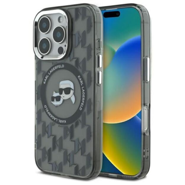 Karl Lagerfeld IML Monogram Karl & Choupette Head MagSafe - Case for iPhone 16 Pro (black)
