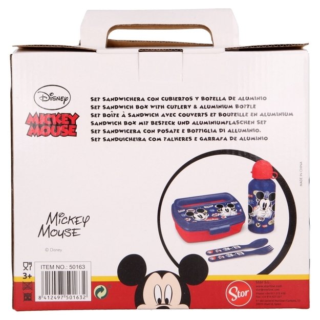 Mickey Mouse - Lunchbox rinkinys, 400ml vandens butelis, stalo įrankiai