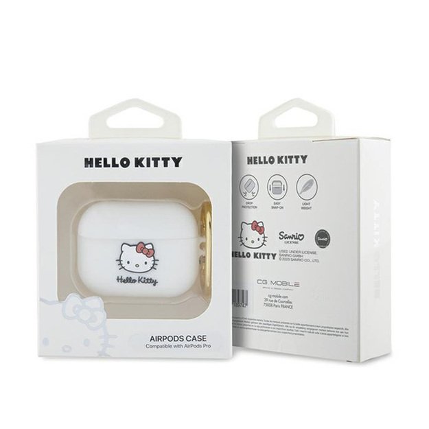 Hello Kitty Silicone 3D Kitty Head – dėklas, skirtas AirPods Pro (baltas)