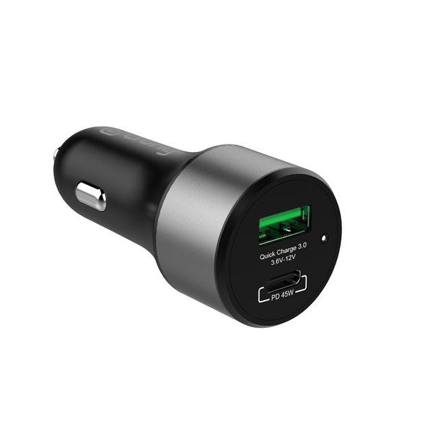 Crong Power Car Charger 63W – USB-C PD 45W automobilinis įkroviklis + USB QC 3.0 18W (juodas)