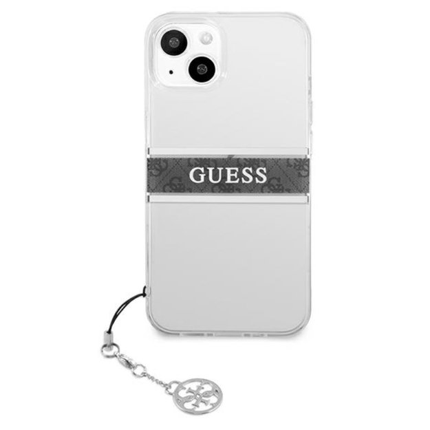 Guess 4G Stripe Grey Charm – dėklas, skirtas iPhone 13 mini (skaidrus)