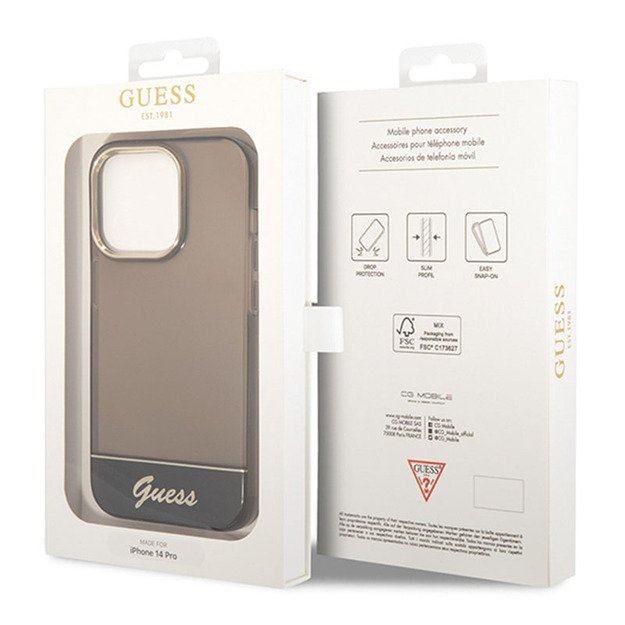 Guess Translucent – dėklas, skirtas iPhone 14 Pro Max (juodas)