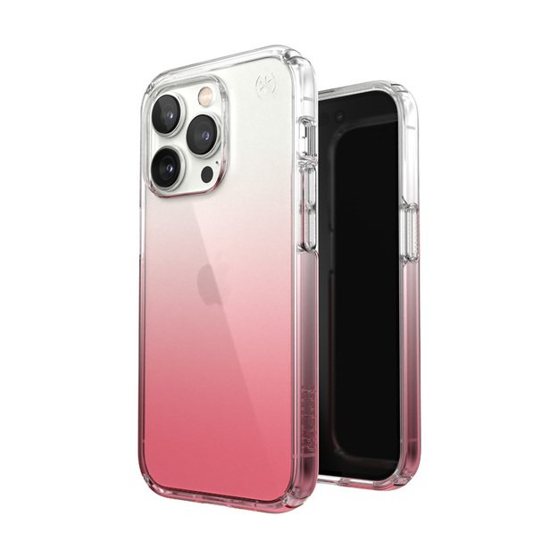 Speck Presidio Perfect-Clear + Ombre – iPhone 14 Pro dėklas su MICROBAN danga (Clear / Vintage Rose Fade)