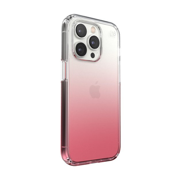Speck Presidio Perfect-Clear + Ombre – iPhone 14 Pro dėklas su MICROBAN danga (Clear / Vintage Rose Fade)