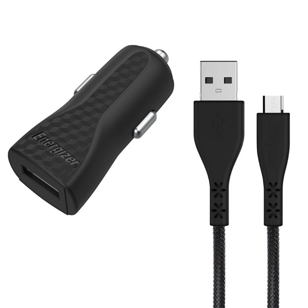 „Energizer HardCase“ – USB-A 1A automobilinis įkroviklis + „Micro USB“ laidas (juodas)
