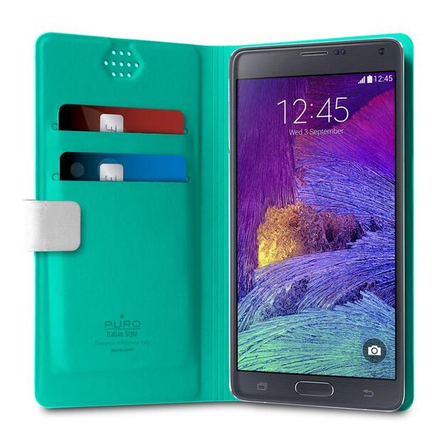 PURO Uniwallet Bi-Color – universalus 360° pasukamas dėklas su kortelių lizdais, XXL dydis (balta)