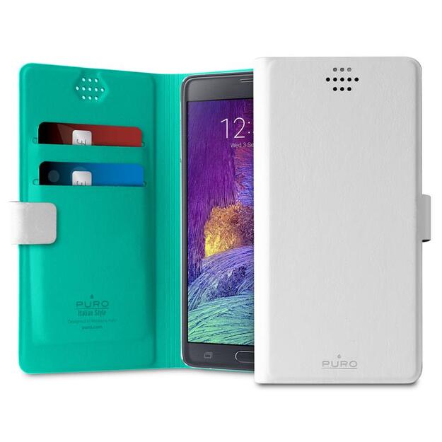 PURO Uniwallet Bi-Color – universalus 360° pasukamas dėklas su kortelių lizdais, XXL dydis (balta)