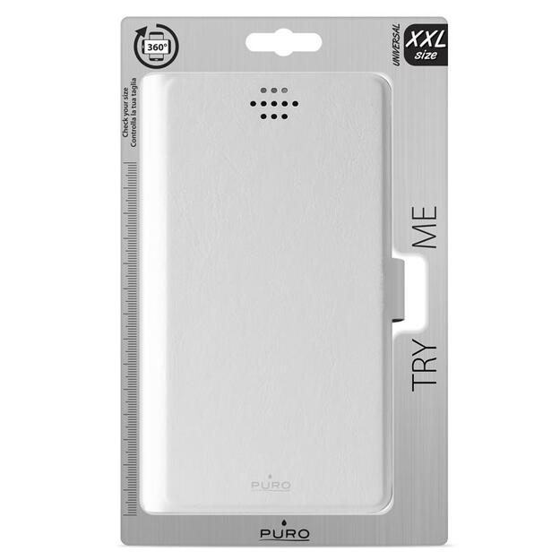 PURO Uniwallet Bi-Color – universalus 360° pasukamas dėklas su kortelių lizdais, XXL dydis (balta)