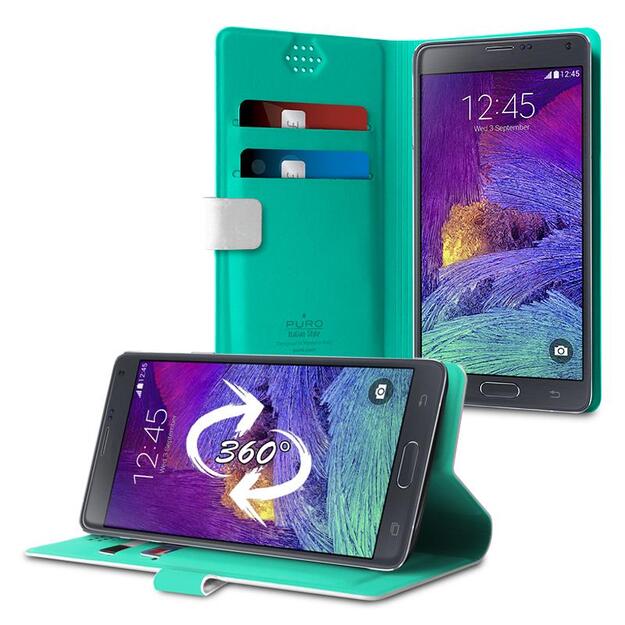PURO Uniwallet Bi-Color – universalus 360° pasukamas dėklas su kortelių lizdais, XXL dydis (balta)