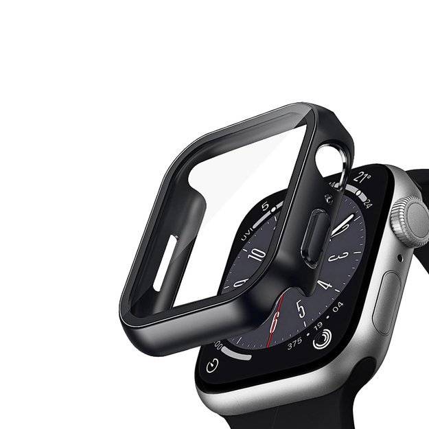 Crong hibridinis laikrodžio dėklas – dėklas su stiklu, skirtas Apple Watch 41 mm (juodas)